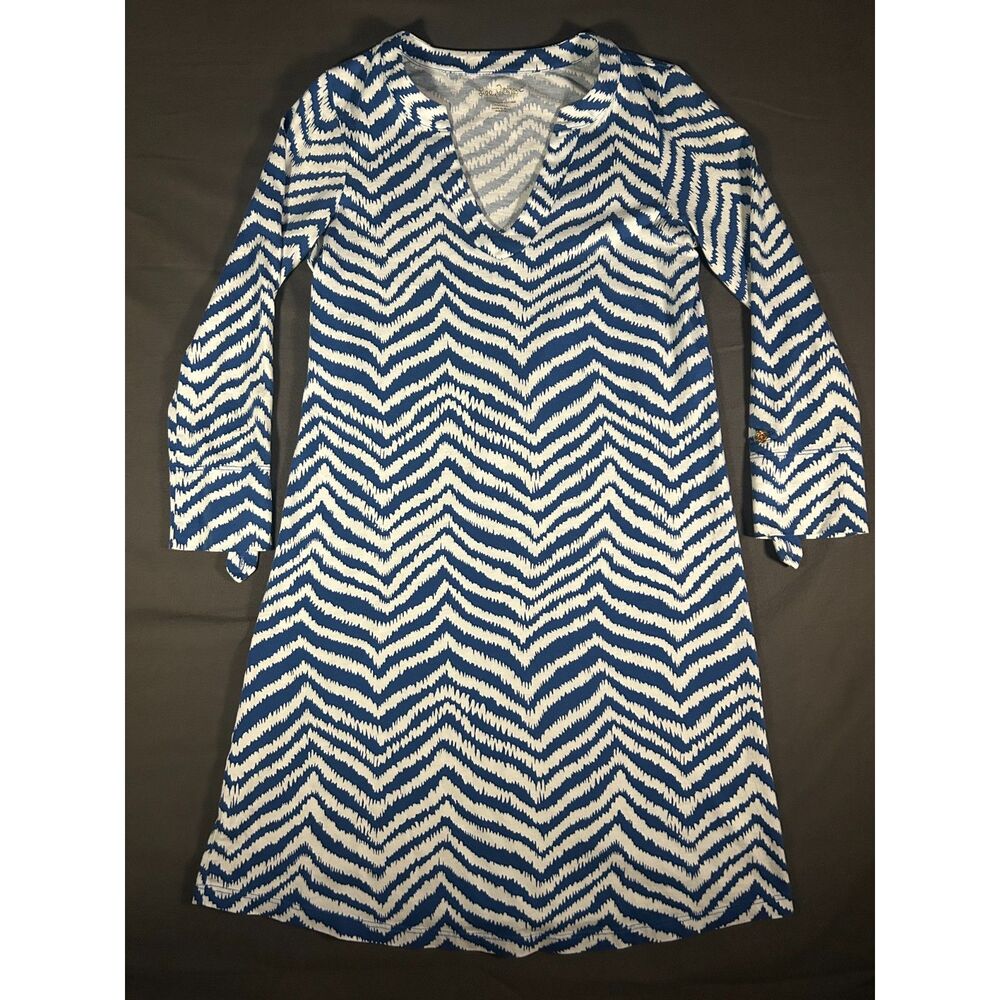 Lilly Pulitzer Blue White Chevron Palmer Dress XS Coastal Preppy Y2K Mini V Neck